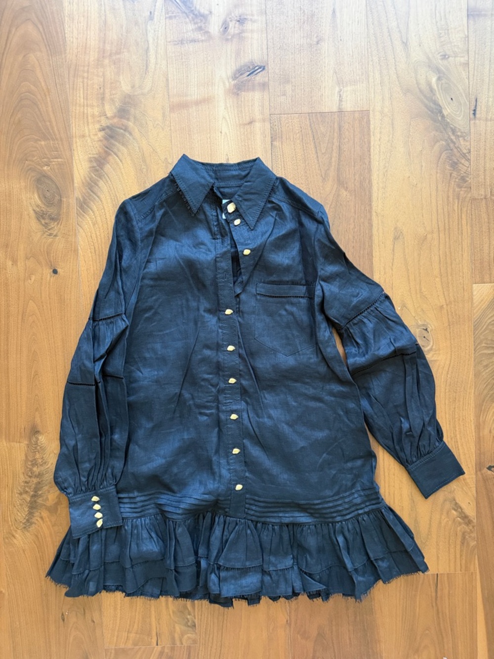 NEW / AJE black collared linen mini dress / 6